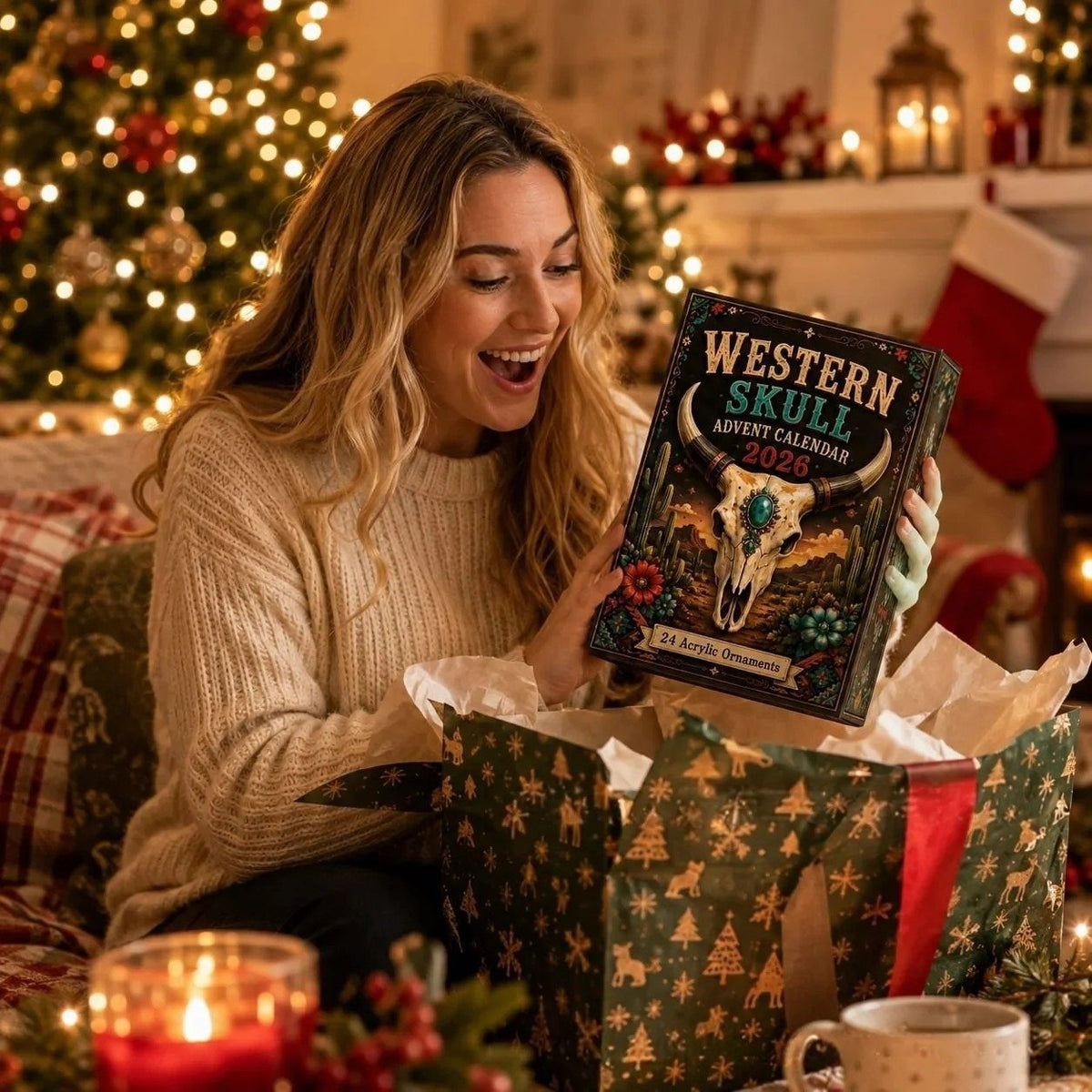 ⏰Limited Stock 49% OFF🤠 2026 Western Skull Christmas Advent Calendar – 24 Unique Cowgirl & Cowboy Skull Ornaments, Acrylic Charms Blind Box