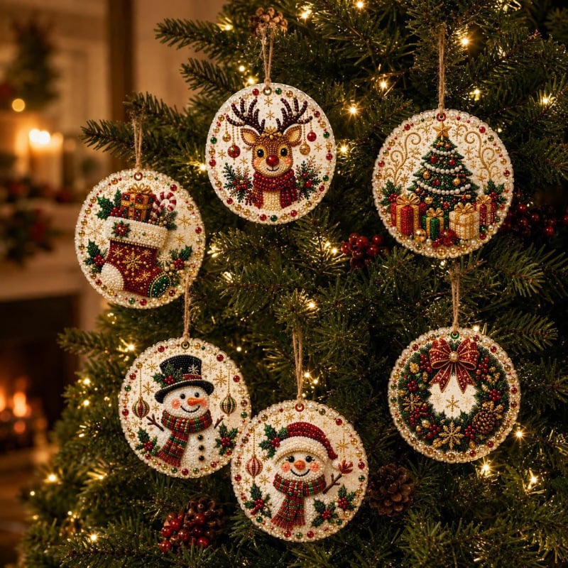 🎄🦌 6-Pack Christmas Diamond Painting Ornament Kit | Make Beautiful Hand‐Made Decorations🎁