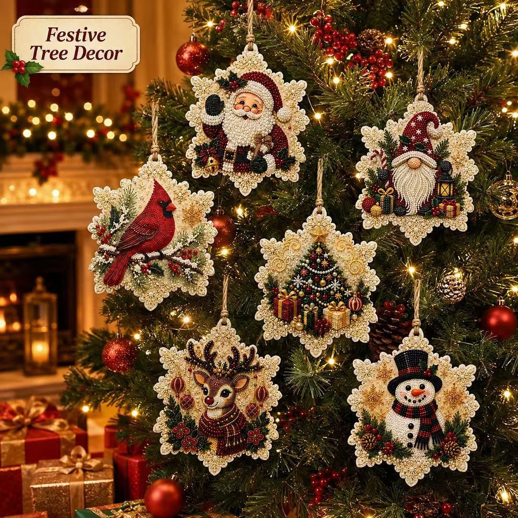 🎄🦌 6-Pack Christmas Diamond Painting Ornament Kit | Make Beautiful Hand‐Made Decorations🎁