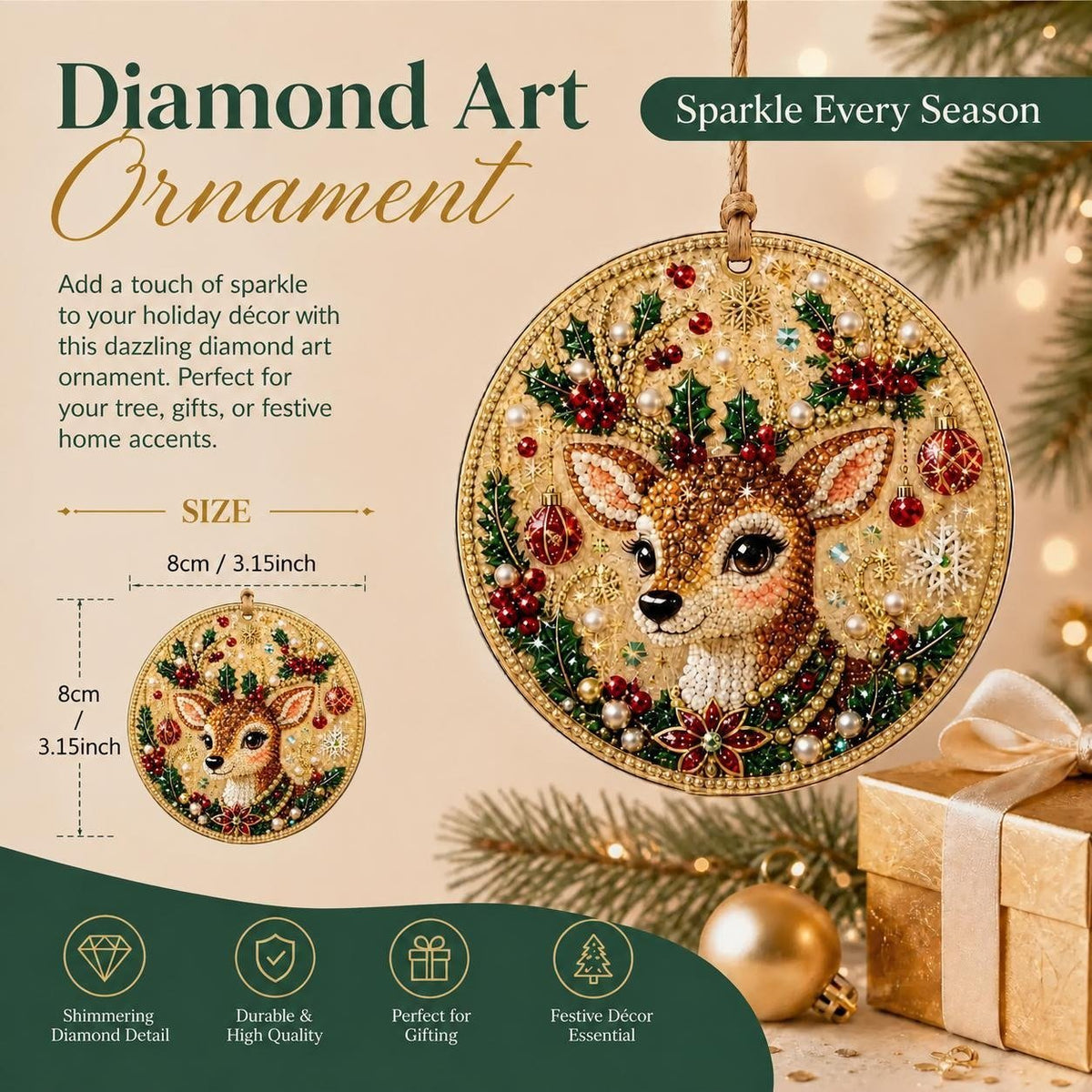 🎄🦌 6-Pack Christmas Diamond Painting Ornament Kit | Make Beautiful Hand‐Made Decorations🎁