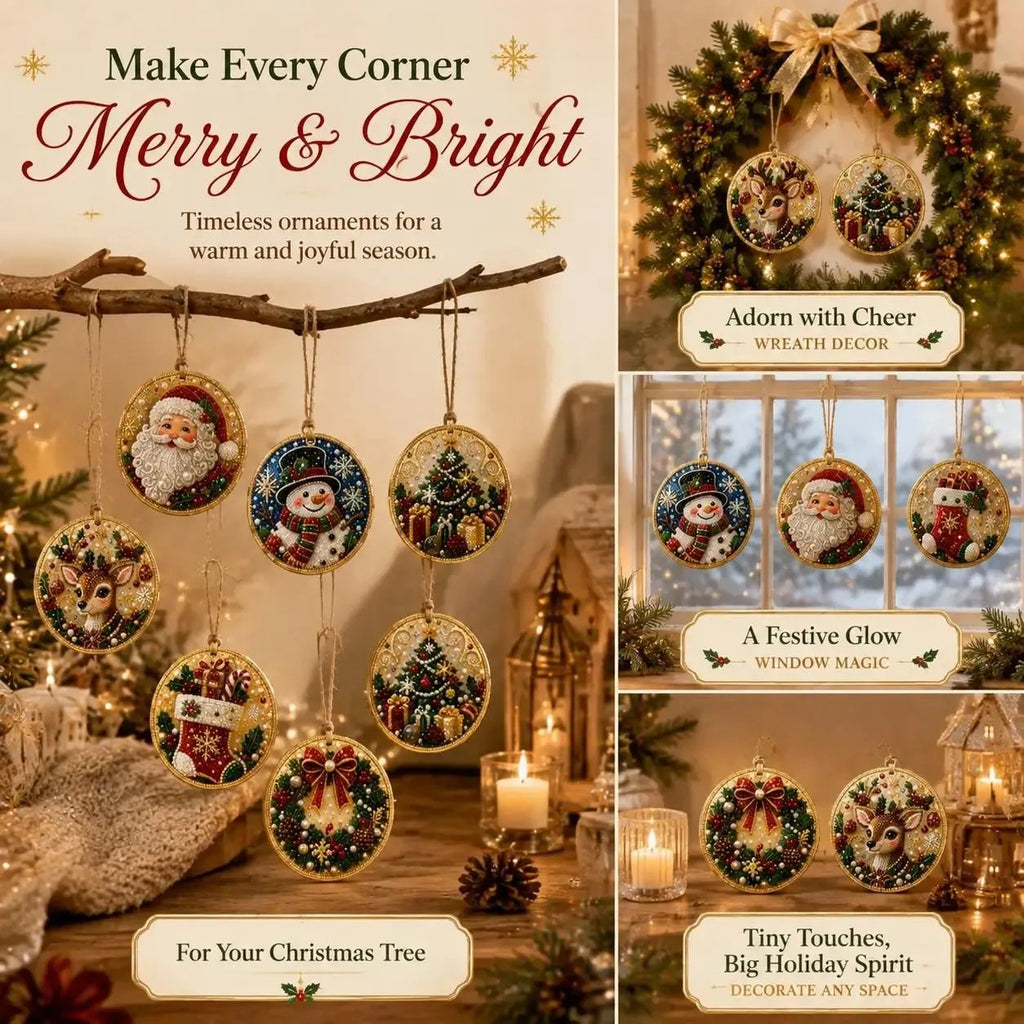 🎄🦌 6-Pack Christmas Diamond Painting Ornament Kit | Make Beautiful Hand‐Made Decorations🎁